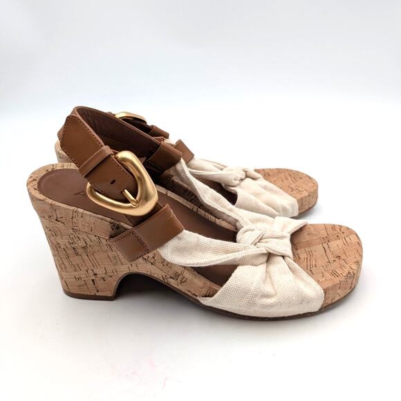 Aerosoles Miki Women's Open Toe Buckle Wedge Sandals Natural Size US9M EU39.5 - Picture 3 of 12